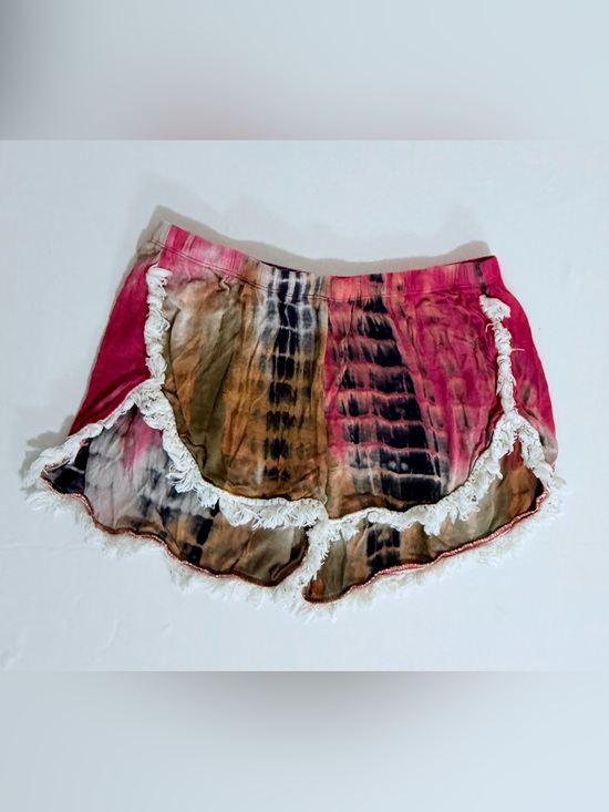 NATURAL LIFE Pants - NATURAL LIFE Tie-Dye Fringe Athletic Shorts - Pink, Brown, Black